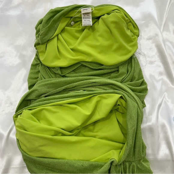Baobab Irene Mini Dress Strapless Draped Green Shimmer Small Bodycon Chic Party - Picture 10 of 13